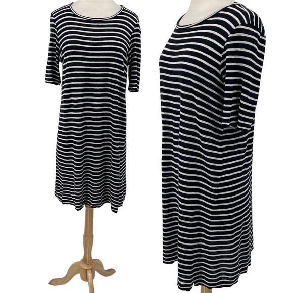 Eileen Fisher Striped Tunic Mini Dress Organic Linen Short Sleeves Womens Medium - Picture 1 of 10